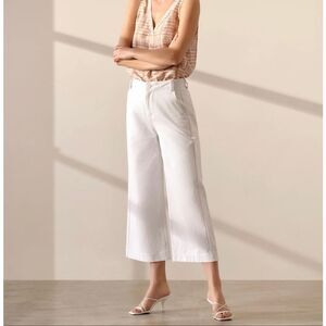 KILN Cropped Trouser Pants Women's Size 4 White High Rise Wide Leg Cotton